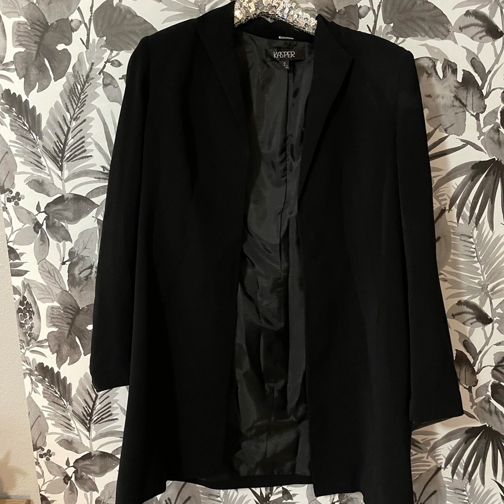 Kasper | Black Long Open Blazer | 12